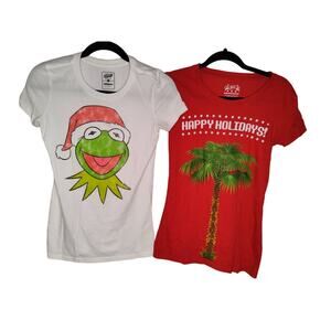 Kermit D. Frog Muppets Old Navy JEM Santa White Bundle Holidays Graphic Tee XS/S
